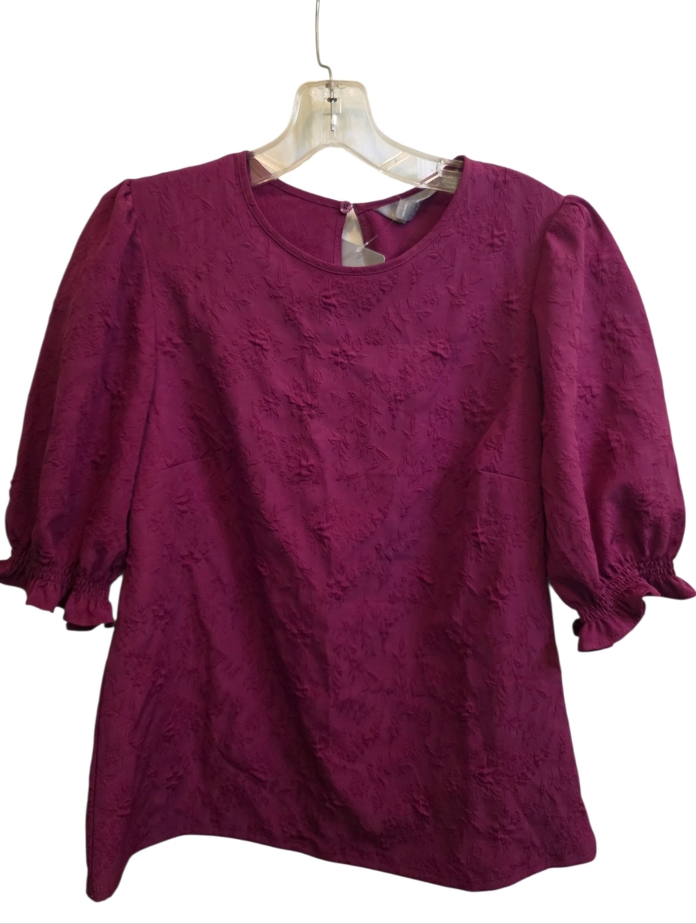 Ted Baker NWT Textured Floral Print Puff Sleeve Bohemian Blouse Purple Size S